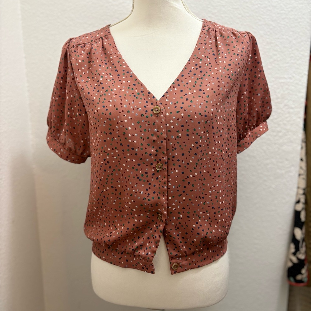 Dusty Rose Polka Dot Button-Up Blouse